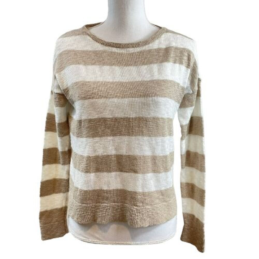 C&C California Women's XS Beige and White Striped Sweater 72% Cotton 28% Acrylic